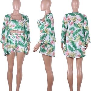 Tropical Green and White Bodysuit with Palm Print